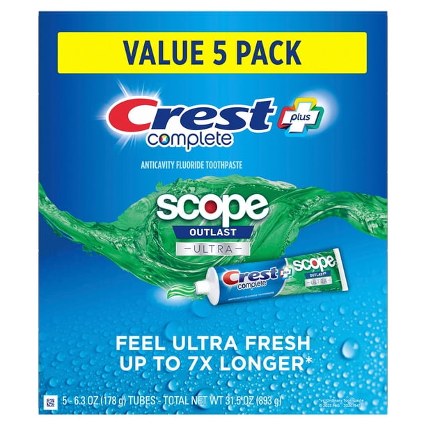 Crest Complete + Scope Outlast Ultra Toothpaste, 6.3 oz, 5 pk