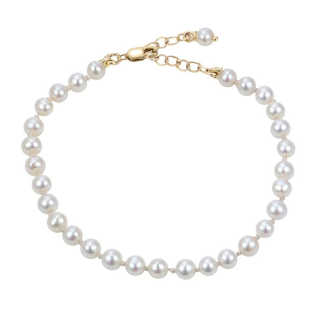 Children's 5" w/.5" Extender 4-4.5mm Cultured Freshwater Pearl Bracelet in 14K Gold