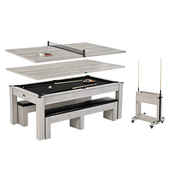 Barrington Billiards Monteray 7’ Drop Pocket Pool Table, 3-in-1 Dining Top & Table Tennis with Game Accessories