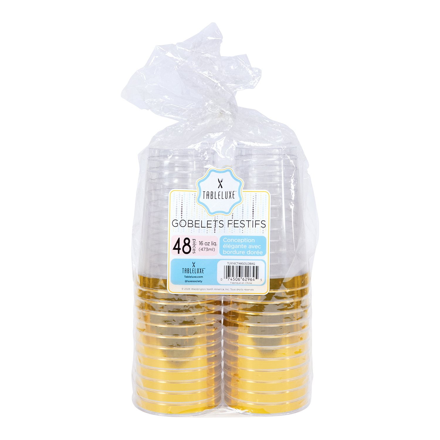 Tableluxe Premium Disposable Gold Rimmed Clear Plastic Tumbler, 16 fl. oz., 48 ct.