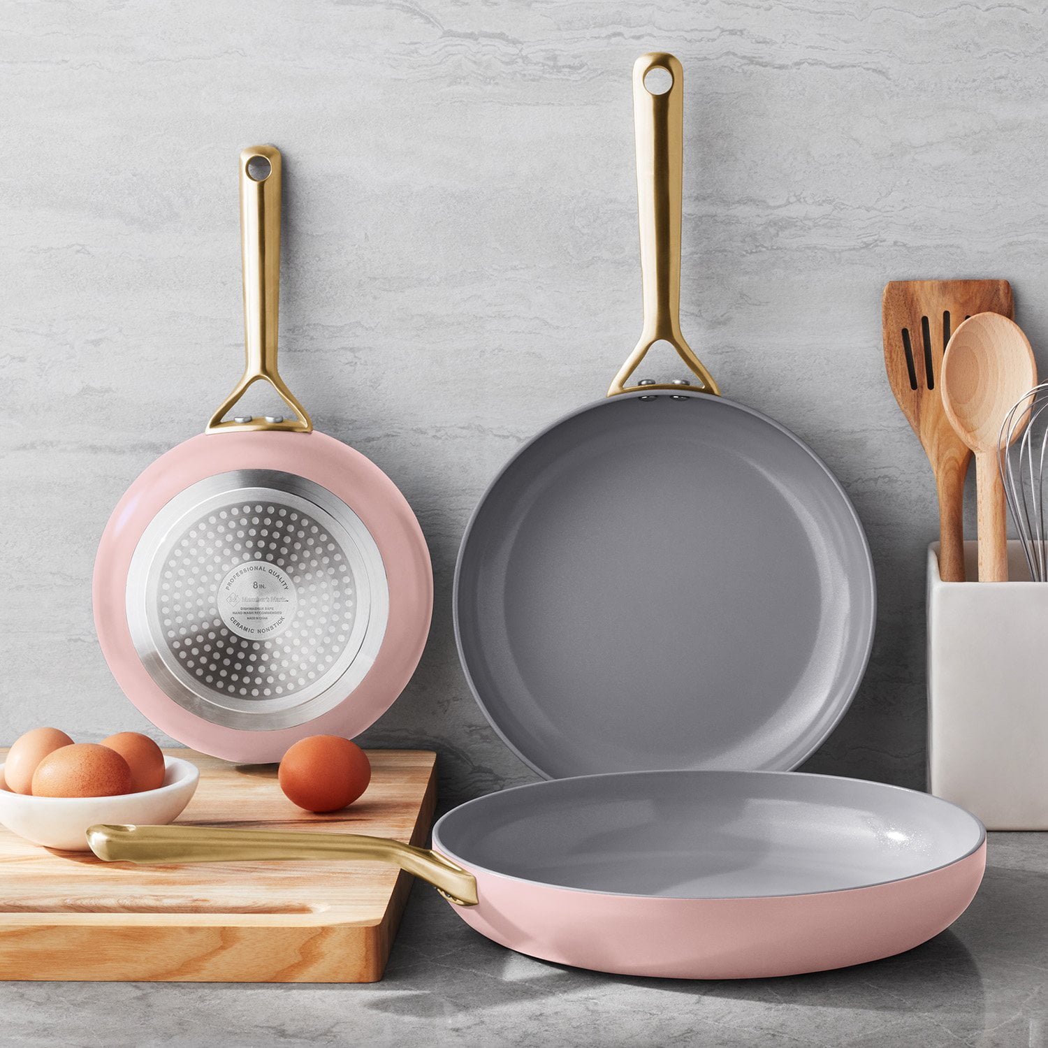 Member's Mark 3-Piece Modern Ceramic Fry Pan Set, Assorted Colors
