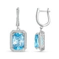 thumbnail image 3 of Cushion Cut Gemstone Halo Dangle Earrings in Sterling Silver, 3 of 5