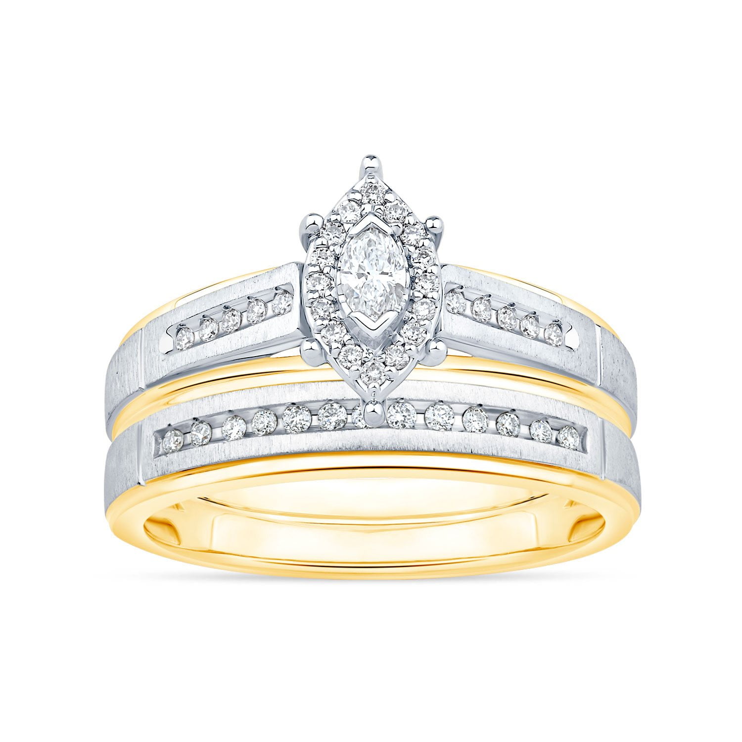 0.24 CT. T.W. Marquise Cut Halo Diamond Ring & Band Set in 14K