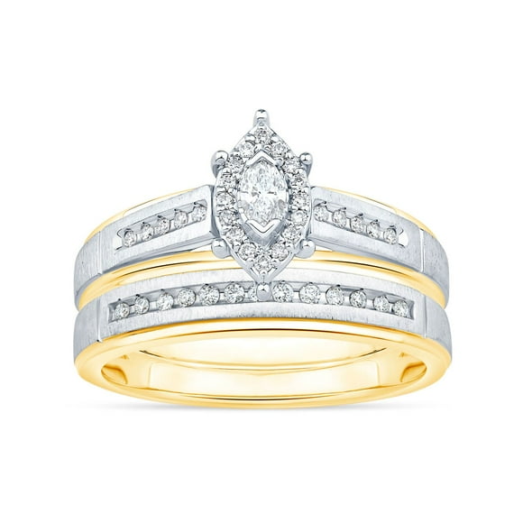 0.24 CT. T.W. Marquise Cut Halo Diamond Ring & Band Set in 14K Gold