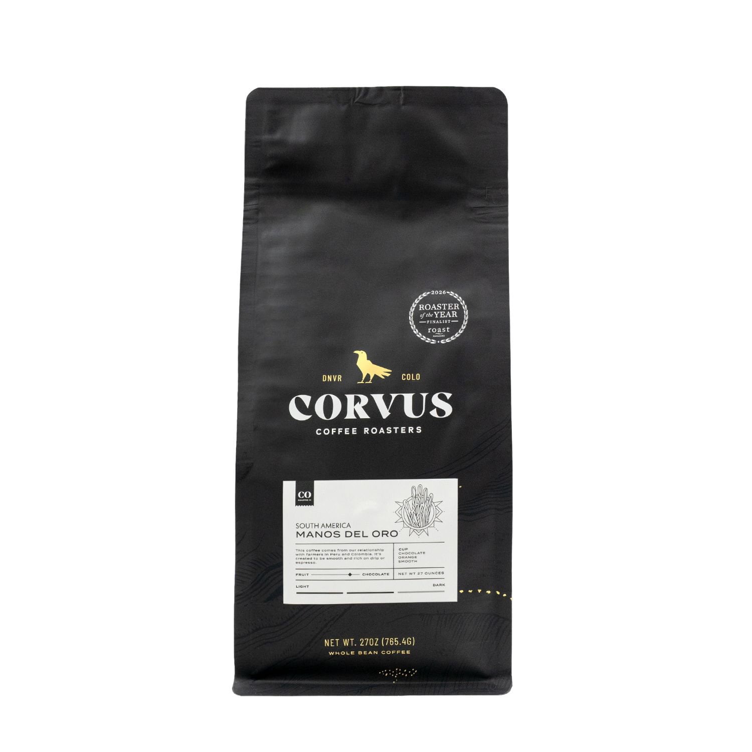 Corvus Coffee Roasters Medium Roast Whole Bean, Monos Del Oro, 27