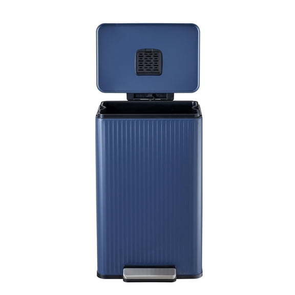 Simpli-Magic Fluted Edge 13 Gallon (50L) Rectangular Step Trash Can, Hands-Free Soft-Close Lid, Premium Fingerprint-Resistant Finish for Kitchen and Recycling, Blue