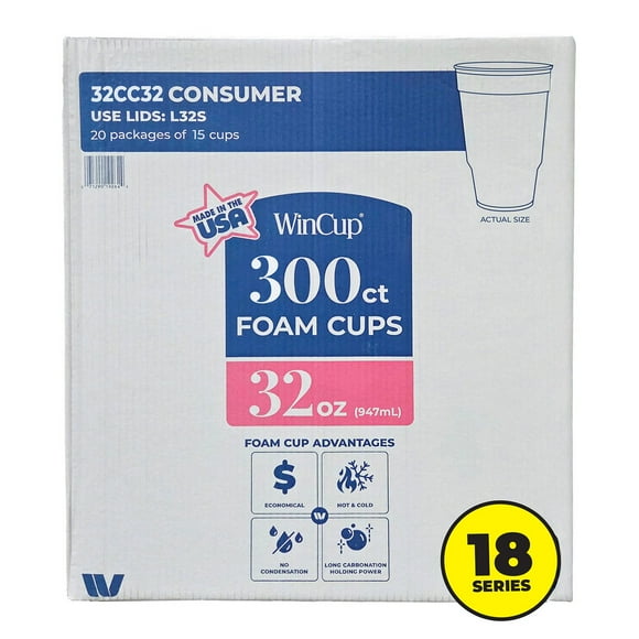 WinCup Foam Drink Cups, Car Cups 18 Series, White, Multi ct.