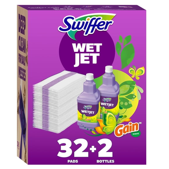 Swiffer WetJet Mopping Refill Pack, Gain, 32 Pads + 2 Refills