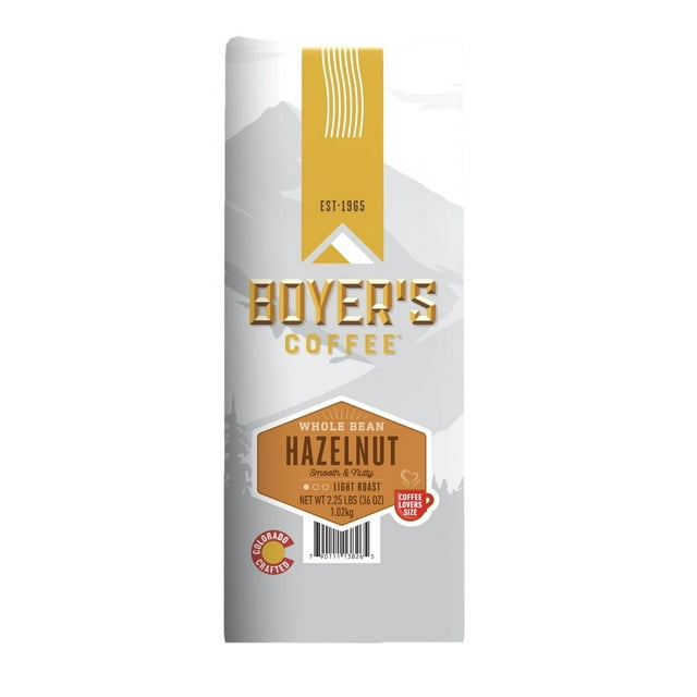 Boyer's Coffee Light Roast Whole Bean, Hazelnut, 36 oz.