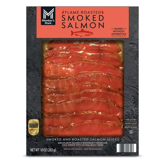Member's Mark Farm Raised Flame Roasted and Smoked Salmon Slices, 10 oz.