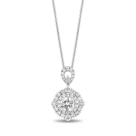 1.10 C.T. T. W. Round Cut Double Halo Diamond Pendant in 18K Gold