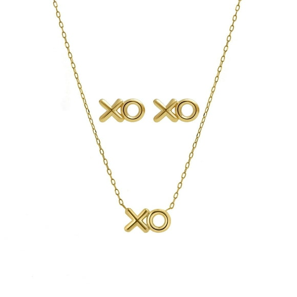 X O Necklace and Earring Set in 14K Gold