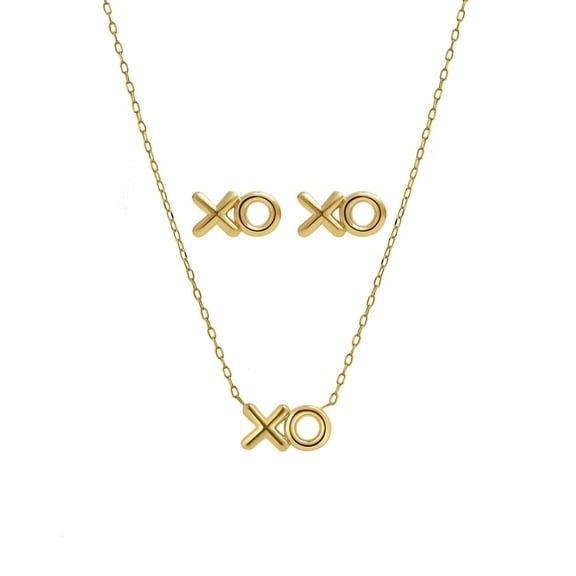 X O Necklace and Earring Set in 14K Gold