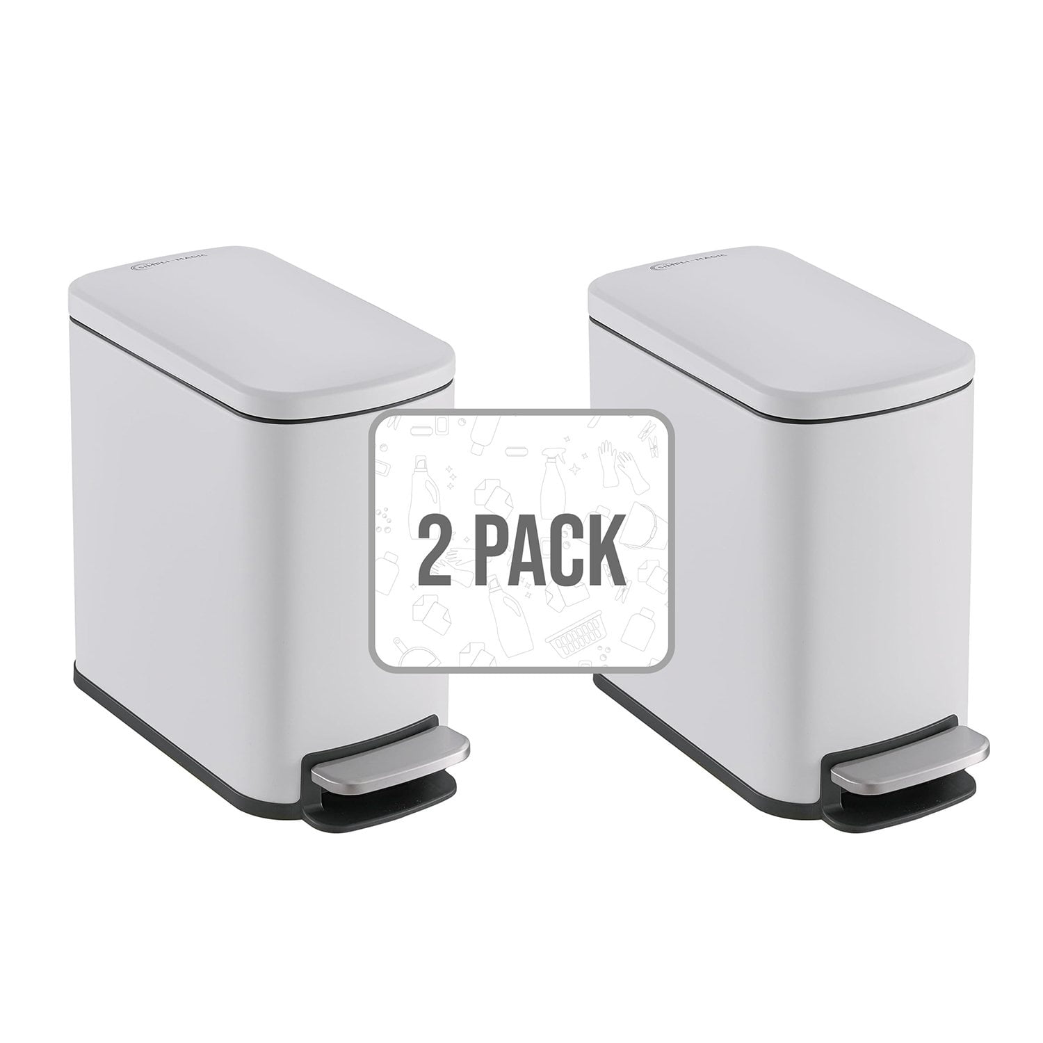 Simpli-Magic Bathroom Step Trash Can 2-Pack, Choose Color, 6 Liter / 1.6 Gallon Compact Bins with Hands-Free Foot Pedal and Quiet Soft-Close Lid for Bathroom, Bedroom, Office