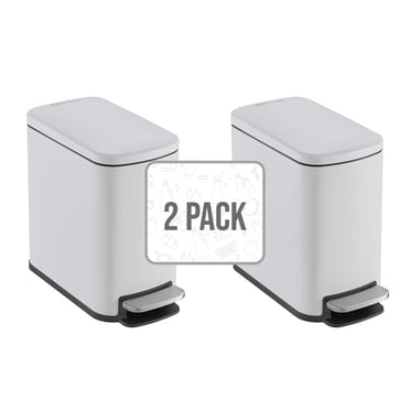 Simpli-Magic Bathroom Step Trash Can 2-Pack, Choose Color, 6 Liter / 1.6 Gallon Compact Bins with Hands-Free Foot Pedal and Quiet Soft-Close Lid for Bathroom, Bedroom, Office