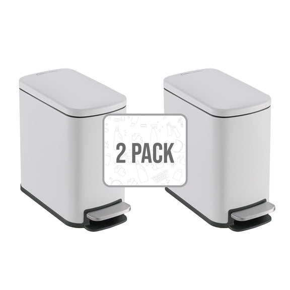 Simpli-Magic Bathroom Step Trash Can 2-Pack, Choose Color, 6 Liter / 1.6 Gallon Compact Bins with Hands-Free Foot Pedal and Quiet Soft-Close Lid for Bathroom, Bedroom, Office