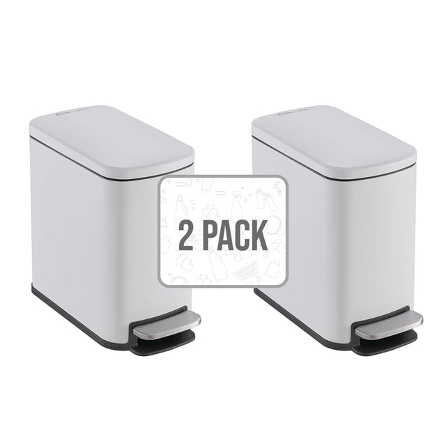 Simpli-Magic Bathroom Step Trash Can 2-Pack, Choose Color, 6 Liter / 1.6 Gallon Compact Bins with Hands-Free Foot Pedal and Quiet Soft-Close Lid for Bathroom, Bedroom, Office