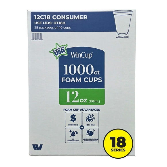 WinCup Foam Drink Cups 18 Series, White, Multi ct.