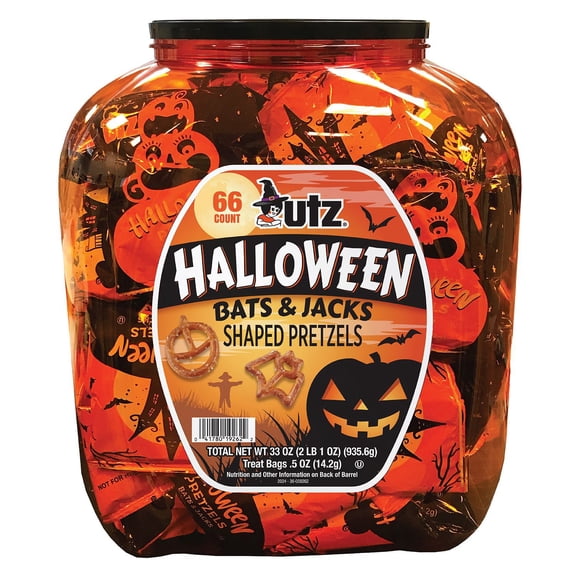Utz Halloween Bats & Jacks Shaped Pretzels Barrel, 66 pcs.