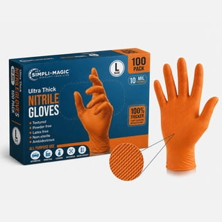 Simpli-Magic Industrial Orange Nitrile Gloves, 100-Count