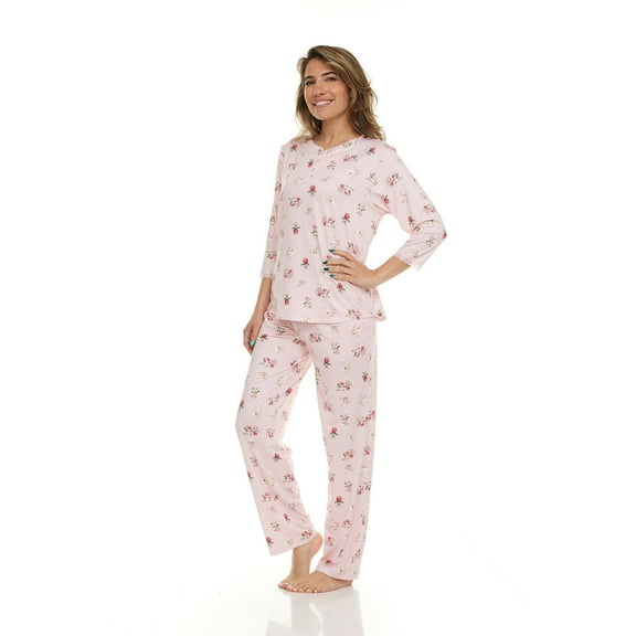 Flora Nikrooz 2 Piece 3/4 Sleeve Henley PJ Set