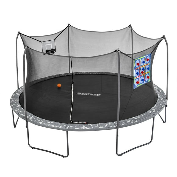 Bestway Xtreme Air 16' Kids Outdoor Trampoline with 2-in-1 Game Set and Basketball Game