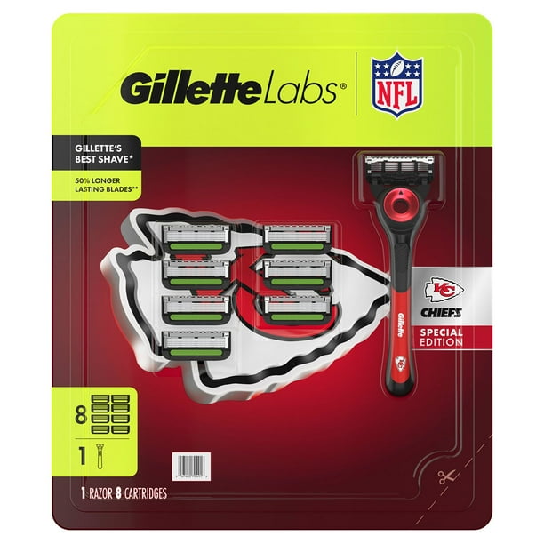 Gillette Labs NFL Kansas City Chiefs Men's Razor, Handle + 8