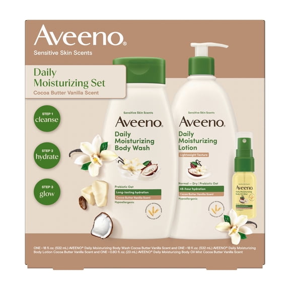 Aveeno Sensitive Skin Scents Daily Moisturizing Set, Body Wash, Body Lotion & Body Oil Mist, 3 pk.