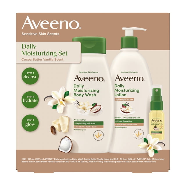 Aveeno Sensitive Skin Scents Daily Moisturizing Set, Body Wash, Body Lotion & Body Oil Mist, 3 pk.