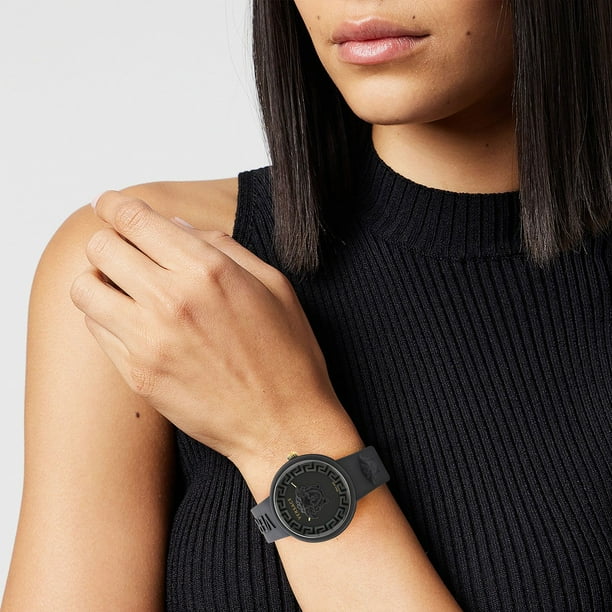 Versace Medusa Pop Swiss Quartz Black Silicone Watch, 39mm