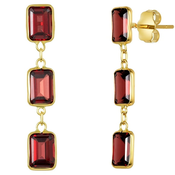 Emerald Cut Gemstone Dangle Earrings in 14K Gold