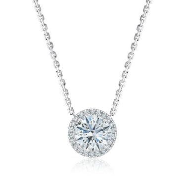 Lab Created Solitaire Halo Diamond Pendant Necklace in 18K Gold