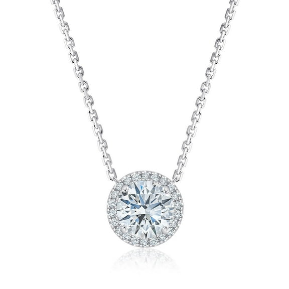 Lab Created Solitaire Halo Diamond Pendant Necklace in 18K Gold