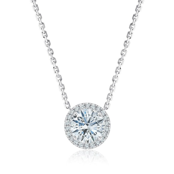 Lab Created Solitaire Halo Diamond Pendant Necklace in 18K Gold