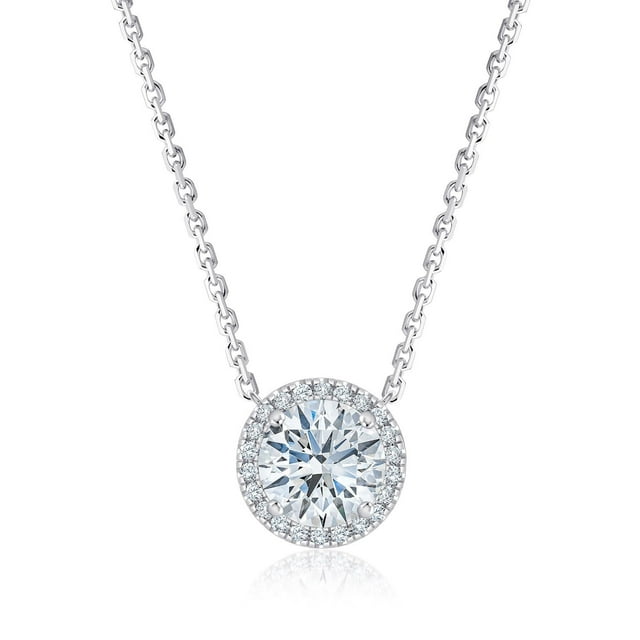 Lab Created Solitaire Halo Diamond Pendant Necklace in 18K Gold