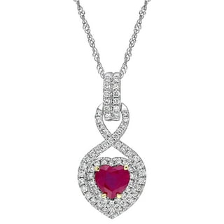 Ruby and 0.28 CT. Diamond Double Halo Infinity Heart Pendant in 14K Gold