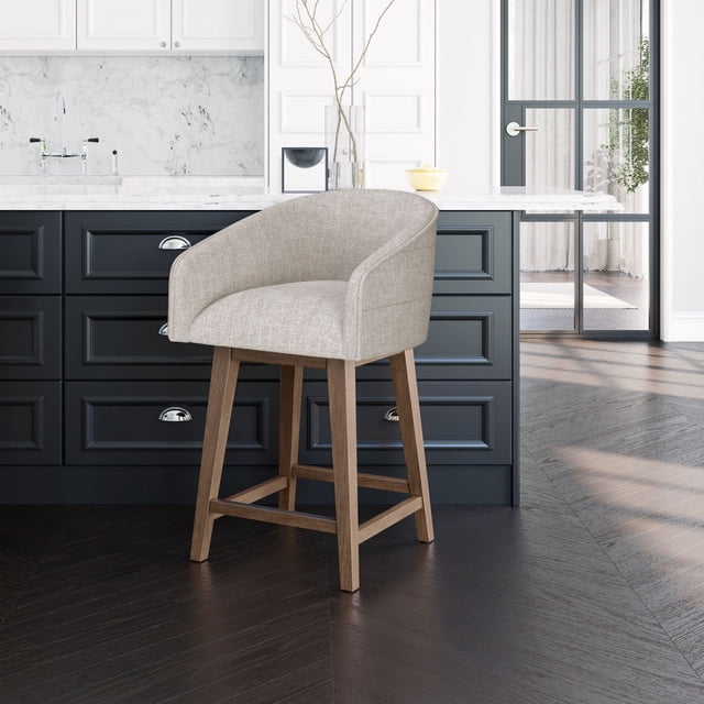 HH2 Home Upholstered Barrel Back Wood Adjustable Height Swivel Bar Stool
