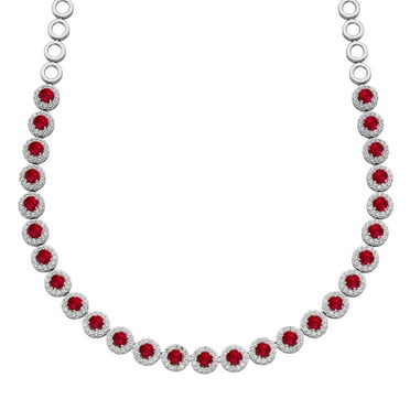 Lab Created Round Cut Sapphire Necklace in Sterling Silver