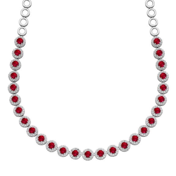Lab Created Round Cut Sapphire Necklace in Sterling Silver