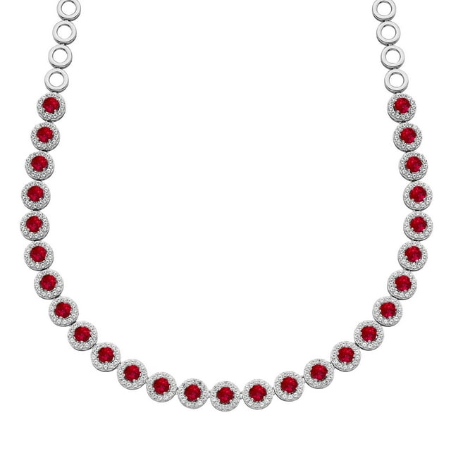 Lab Created Round Cut Sapphire Necklace in Sterling Silver