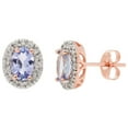 thumbnail image 1 of Oval Cut Genuine Gemstone & 0.16 CT.T.W. Diamond Halo Stud Earrings in 14K Gold, 1 of 4