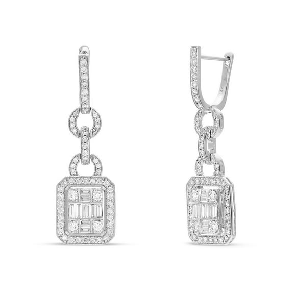 1.60 C.T. TW Baguette and Round Cut Diamond Dangle Earrings in 14K Gold