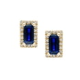 thumbnail image 2 of Baguette Cut Gemstone & 0.12 CT. TW Diamond Stud Halo Earrings in 14K Gold, 2 of 5