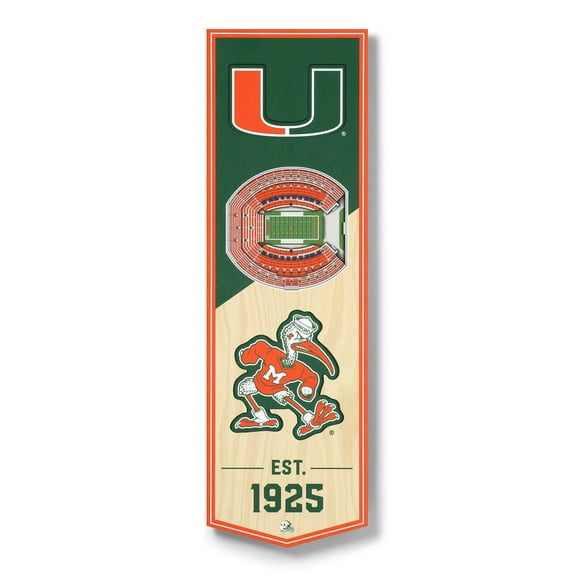 YouTheFan Miami Hurricanes 6"x19" 3D Stadium View Banner