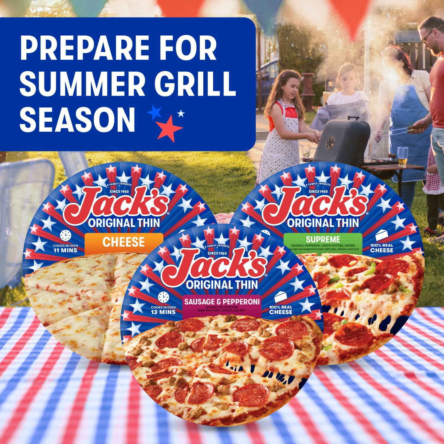 Jack's Original Thin Sausage Pepperoni Frozen Pizza 4 pk