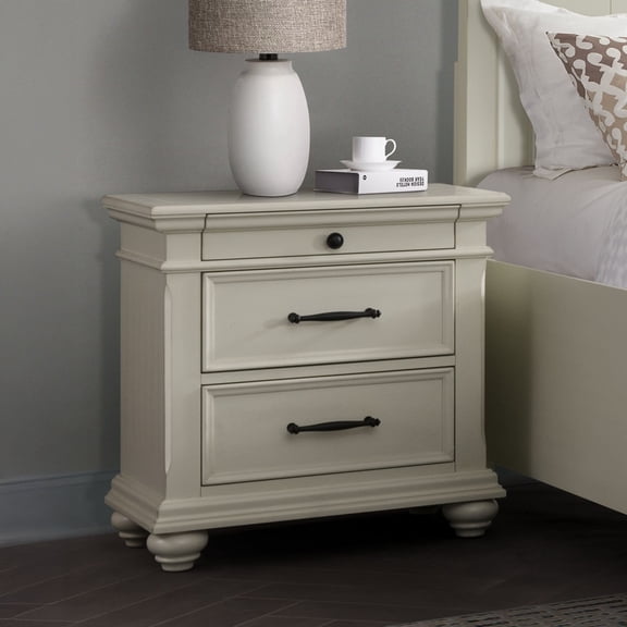 Brooks 3-Drawer Poplar Wood Nightstand With USB Ports, Choose Color