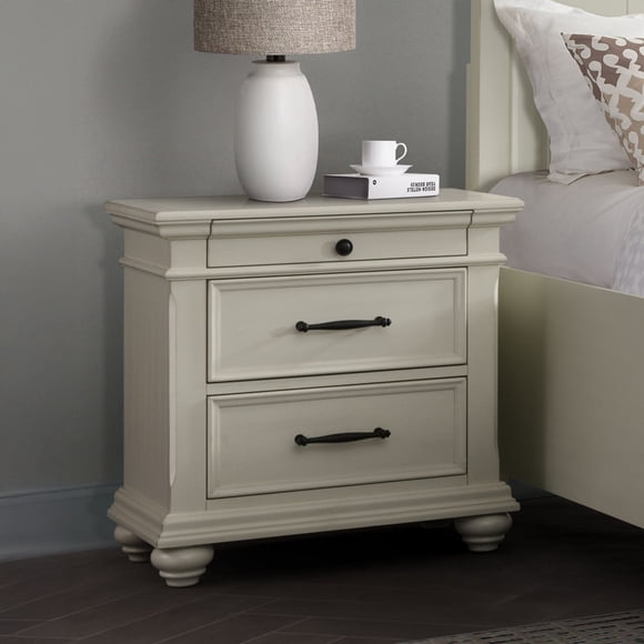 Brooks 3-Drawer Poplar Wood Nightstand With USB Ports, Choose Color