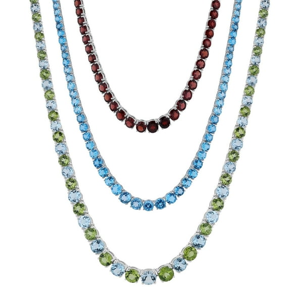 Graduated Gemstone Tennis Necklace in Sterling Silver