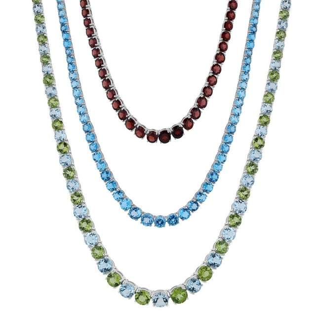 Graduated Gemstone Tennis Necklace in Sterling Silver