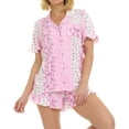 thumbnail image 1 of Betsey Johnson Women's Short Sleeve & Ruffle Short Pajama Set, 1 of 6